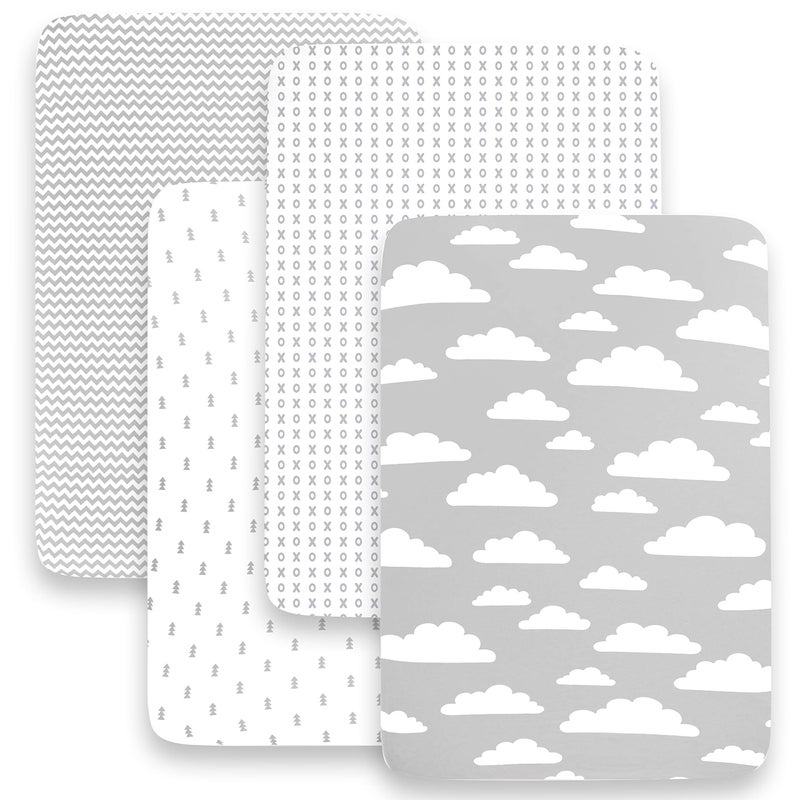 BaeBae Goods Premium Crib Sheets for Baby Boys and Girls, 4 Pack, Soft and Breathable Jersey Knit Fitted Sheet Set, Grey and White, Cute Gender Neutral Nursery Mattress Bedding, Universal Fit - Image 4